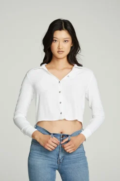 Cheap Cropped Long Sleeve Button Down Shirt Women Tops