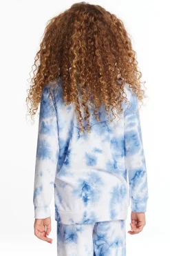 Fashion Denim Tie Dye Heart Girls Cozy Knit Raglan Pullover Kids Girls