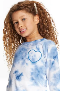 Fashion Denim Tie Dye Heart Girls Cozy Knit Raglan Pullover Kids Girls
