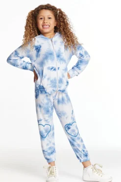 Flash Sale Denim Tie Dye Heart Girls Cozy Knit Hoodie Kids Girls