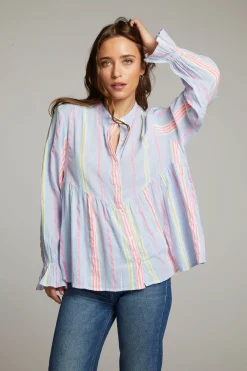 Discount Dolphin South West Beach Stripe Button Down Women Loungewear|Tops