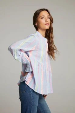 Discount Dolphin South West Beach Stripe Button Down Women Loungewear|Tops