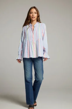 Discount Dolphin South West Beach Stripe Button Down Women Loungewear|Tops