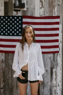 Sale Dolphin White Button Down Women Loungewear|Tops