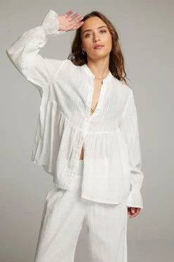 Sale Dolphin White Button Down Women Loungewear|Tops