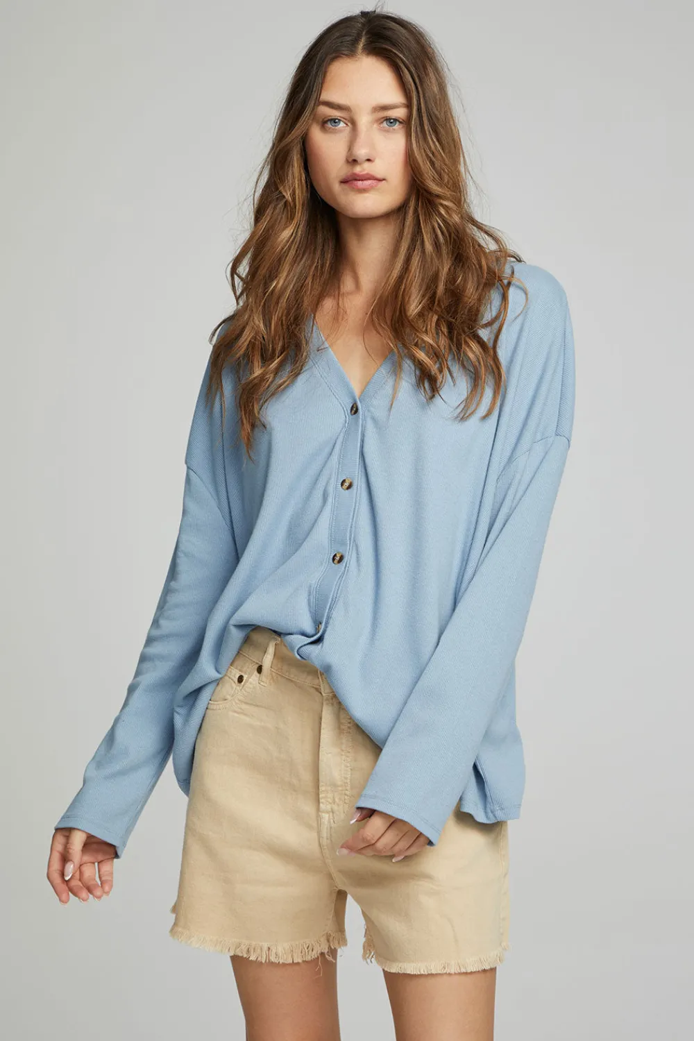 Sale Electric Button Down - Faded Denim Women Outerwear|Loungewear