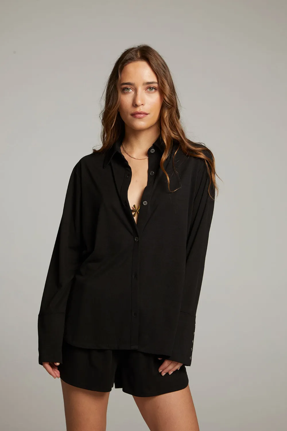 New Ethan Black Button Up Women Loungewear|Tops