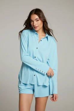 Sale Ethan Clear Sky Button Up Women Loungewear|Tops