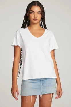 Shop Everyday Essential White V-neck Tee Women Loungewear|Essentials