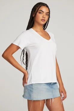 Shop Everyday Essential White V-neck Tee Women Loungewear|Essentials