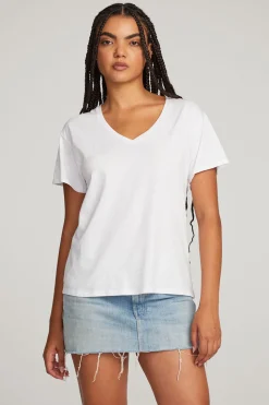Shop Everyday Essential White V-neck Tee Women Loungewear|Essentials