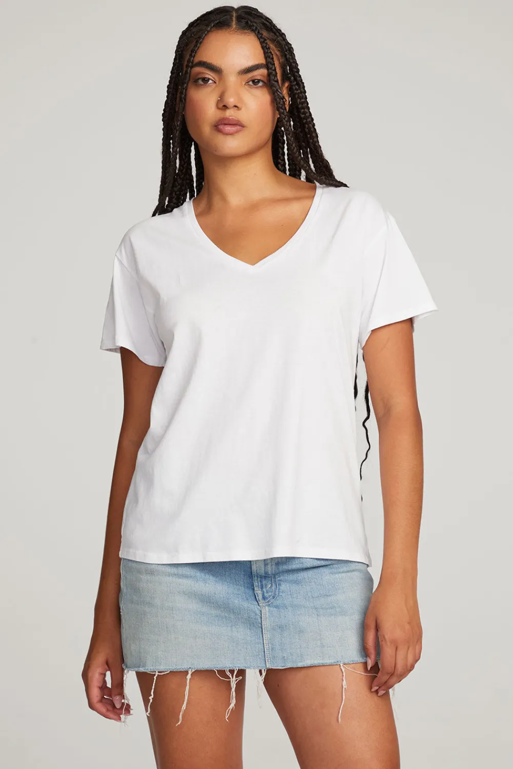 Shop Everyday Essential White V-neck Tee Women Loungewear|Essentials