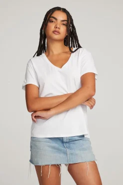 Shop Everyday Essential White V-neck Tee Women Loungewear|Essentials