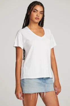 Shop Everyday Essential White V-neck Tee Women Loungewear|Essentials