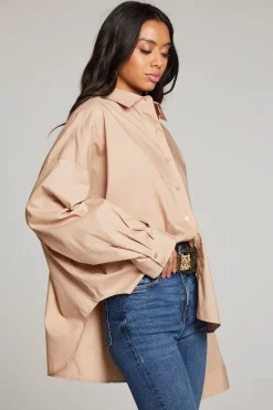 Clearance Ezra Warm Taupe Button Up Women Loungewear|Tops