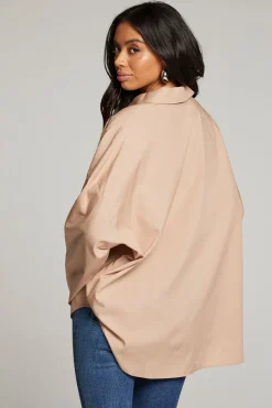 Clearance Ezra Warm Taupe Button Up Women Loungewear|Tops