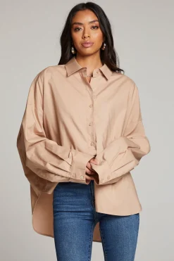 Clearance Ezra Warm Taupe Button Up Women Loungewear|Tops