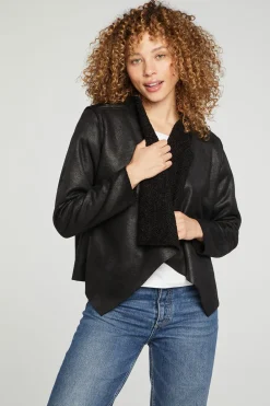 New Faux Suede Shearling Reversible Long Sleeve Waterfall Neck Jacket Women Outerwear|Tops