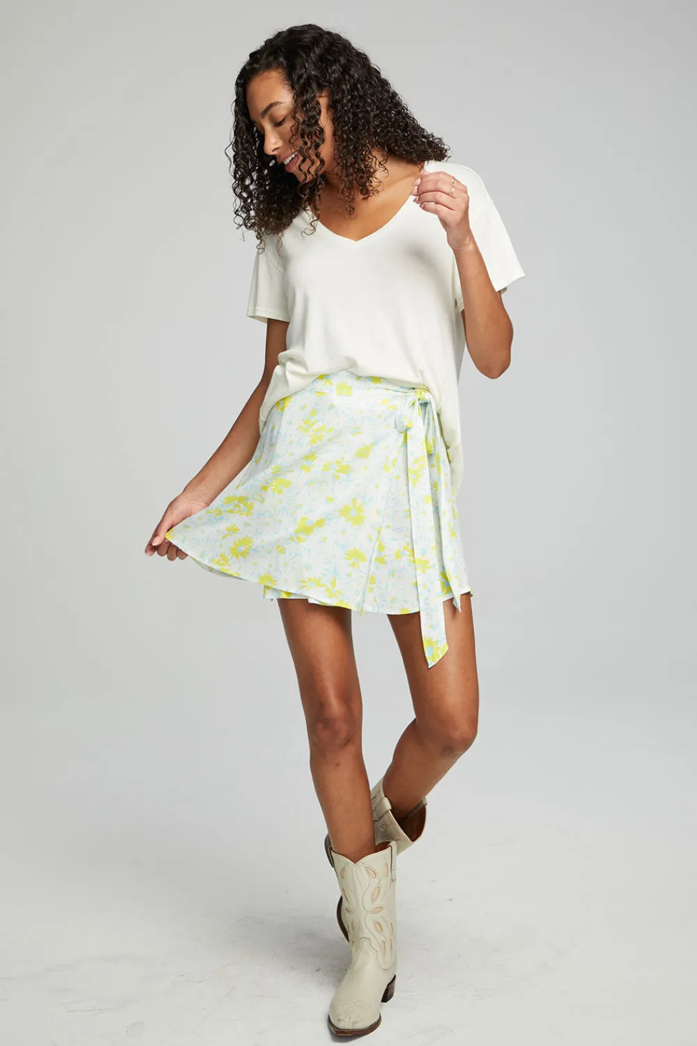 Cheap Fleet Wrap Mini Skirt - Baby Blue Daisy Floral Women Loungewear|Bottoms