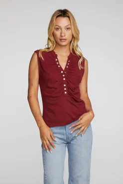 Best Gauze Jersey Snap Down Tank With Shirring Women Loungewear|Tops