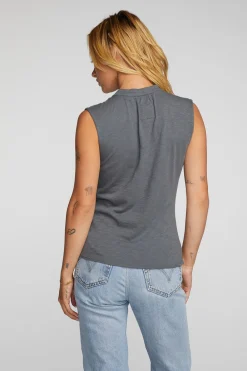 Sale Gauze Jersey Snap Down Tank With Shirring Women Loungewear|Tops