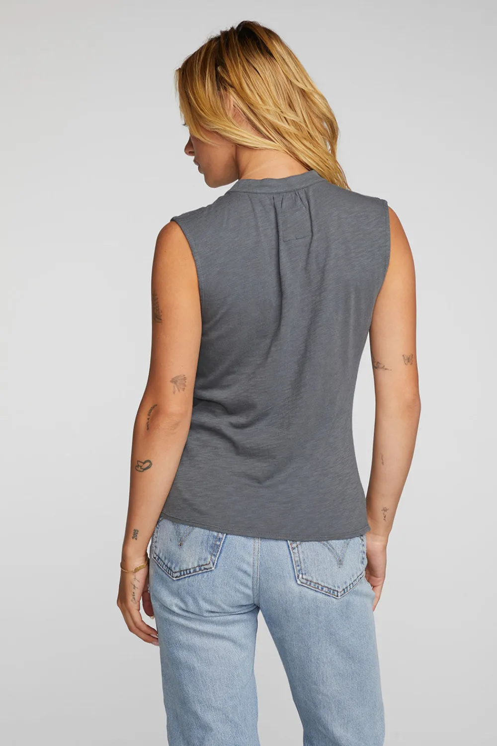 Sale Gauze Jersey Snap Down Tank With Shirring Women Loungewear|Tops