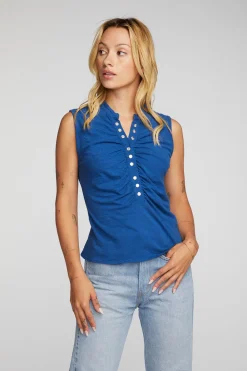 Best Gauze Jersey Snap Down Tank With Shirring Women Loungewear|Tops