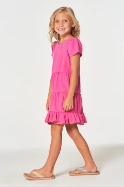 Discount Girls Coastal Cloth Puff Sleeve Tiered Dress Kids Girls