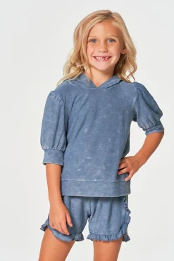 Fashion Girls RPET Cozy Knit 3/4 Puff Sleeve Hoodie Kids Girls