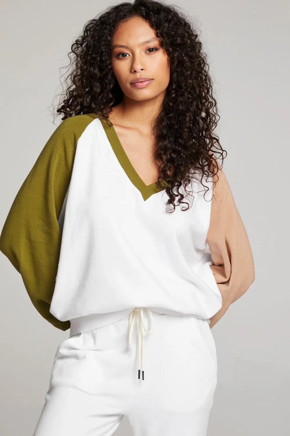 Best Sale Hannah Sand Color Block V Neck Pullover Women Loungewear|Tops