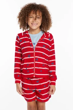 Cheap Heart Stripe Girls Zip-up Hoodie Kids Girls