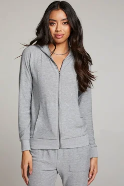 Cheap Heather Grey Long Sleeve Raglan Zip Up Hoodie Women Outerwear|Loungewear