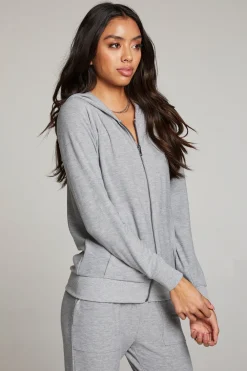 Cheap Heather Grey Long Sleeve Raglan Zip Up Hoodie Women Outerwear|Loungewear