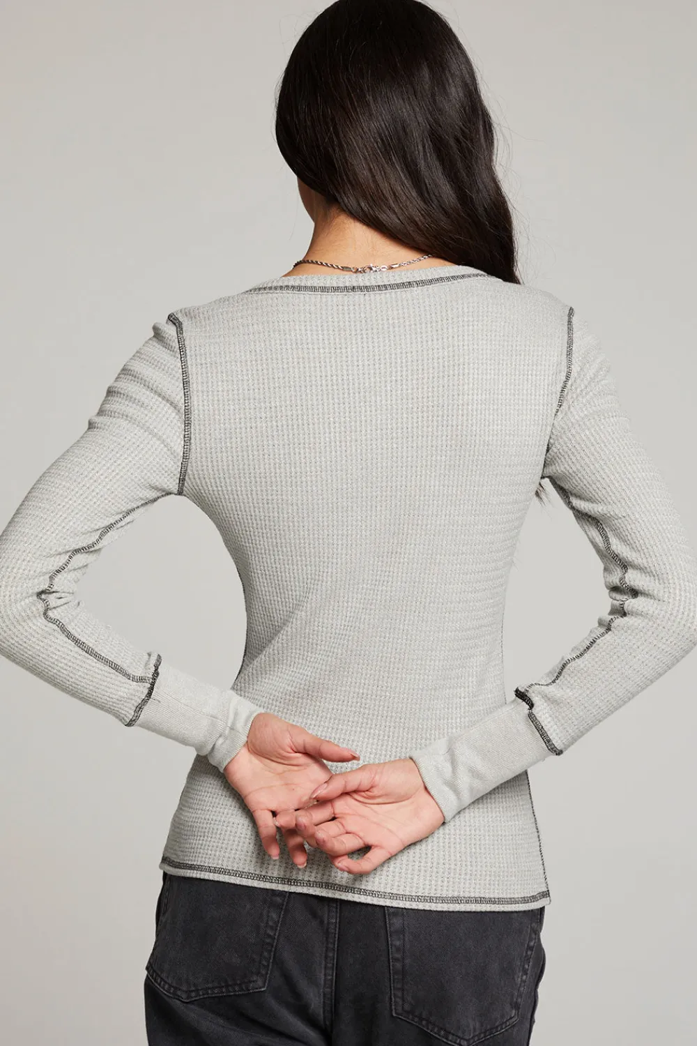 Best Sale Heather Grey Long Sleeve Henley Women Loungewear|Tops