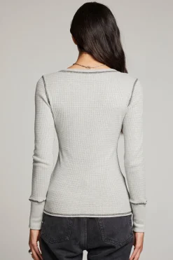 Best Sale Heather Grey Long Sleeve Henley Women Loungewear|Tops