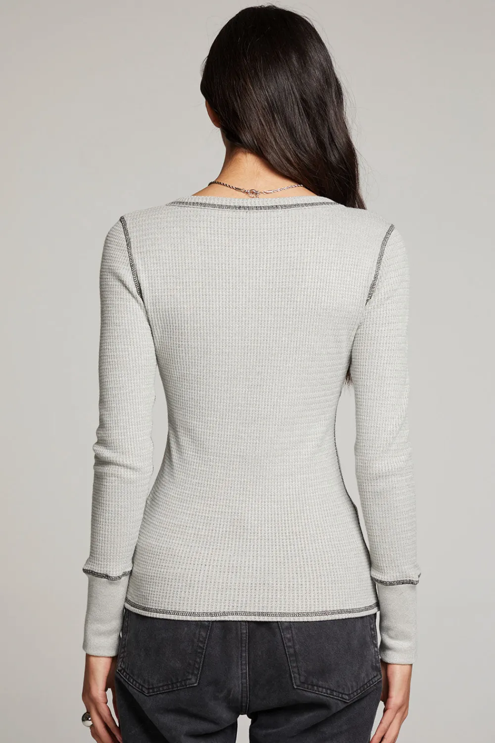 Best Sale Heather Grey Long Sleeve Henley Women Loungewear|Tops