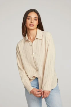 Best Helena White Pinstripe Button Down Women Loungewear|Tops