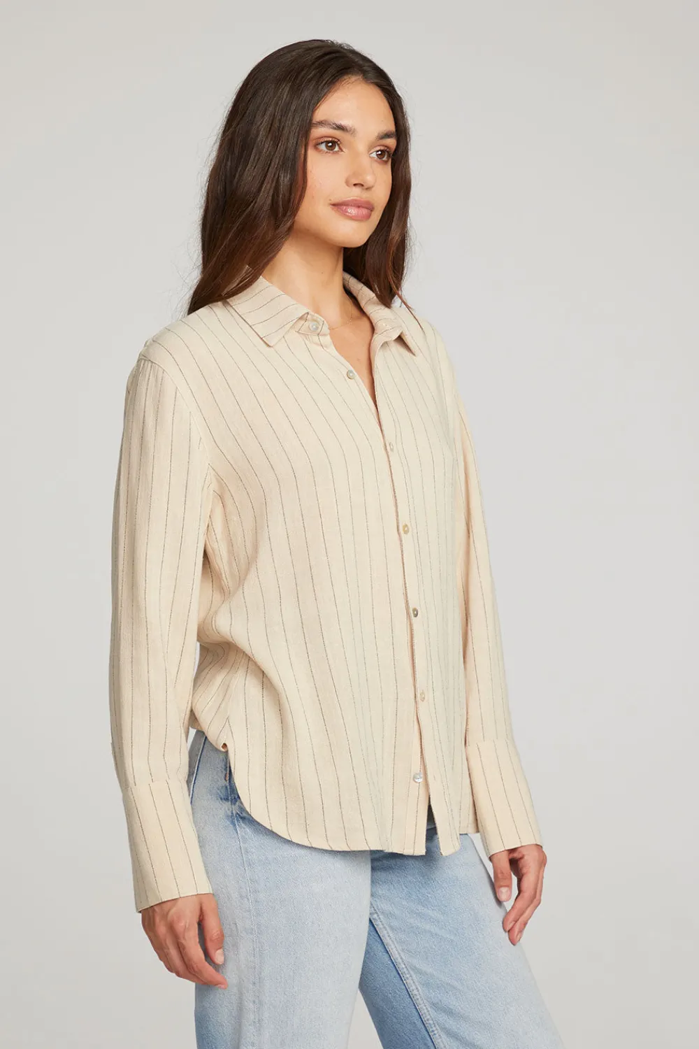 Best Helena White Pinstripe Button Down Women Loungewear|Tops
