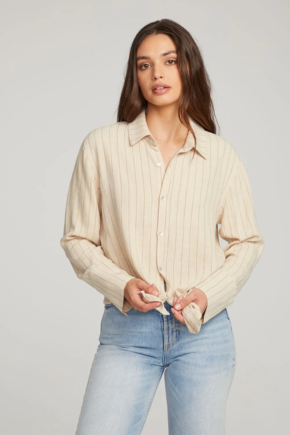 Best Helena White Pinstripe Button Down Women Loungewear|Tops