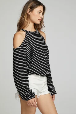 Clearance Houston Pullover - Black And White Stripe Women Loungewear