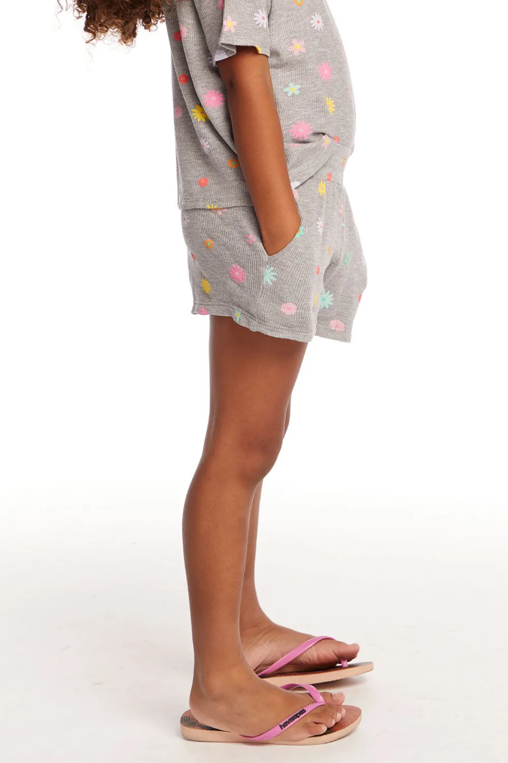Cheap Jade Embroidered Flowers Waffle Knit Girls Short Kids Girls