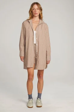 New Kerstin Whiskey Stripe Button Down Women Loungewear|Tops