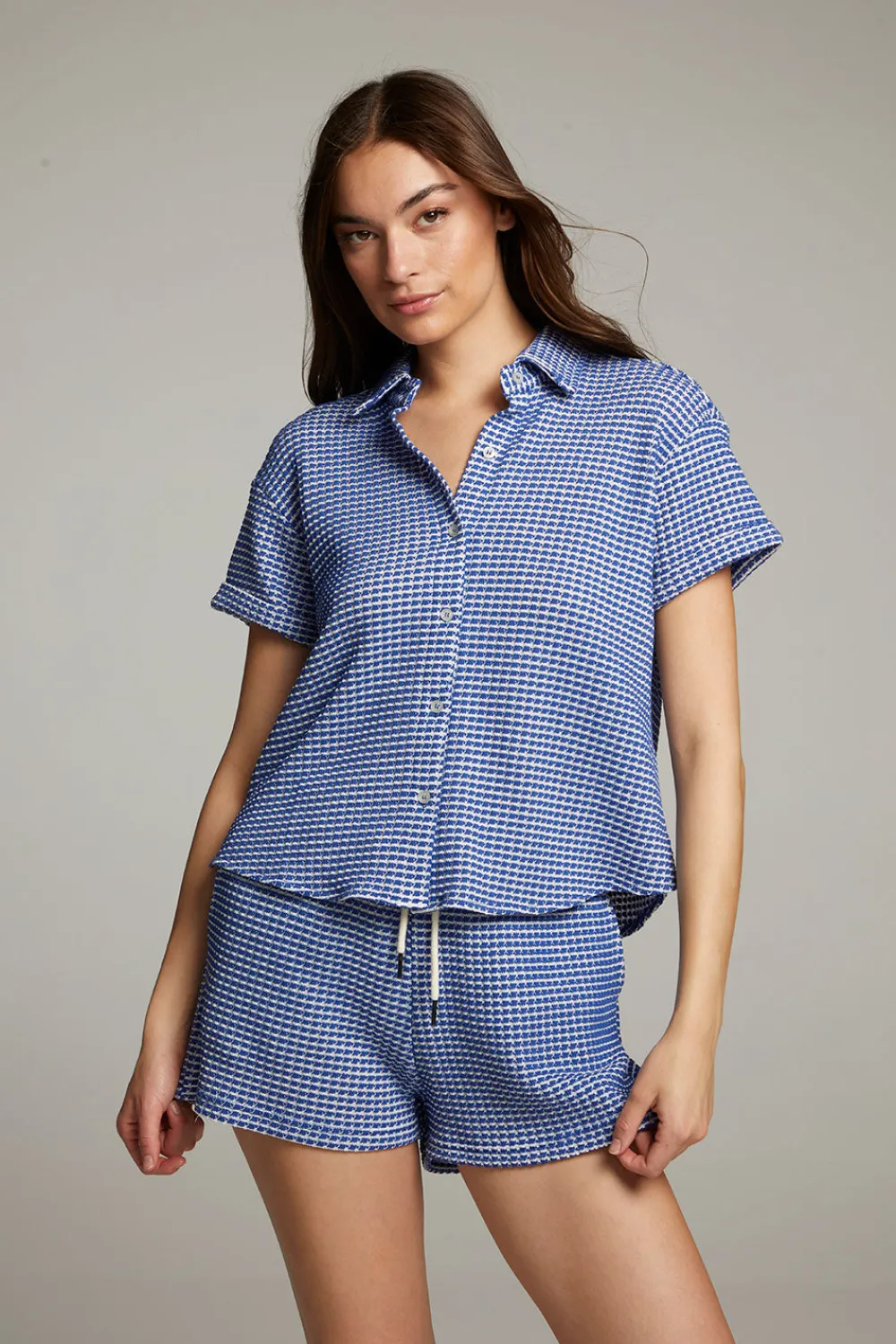 Hot Key West Cobalt Blue Button Down Top Women Loungewear|Tops