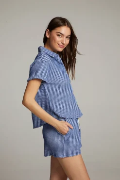 Hot Key West Cobalt Blue Button Down Top Women Loungewear|Tops