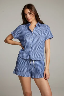 Hot Key West Cobalt Blue Button Down Top Women Loungewear|Tops