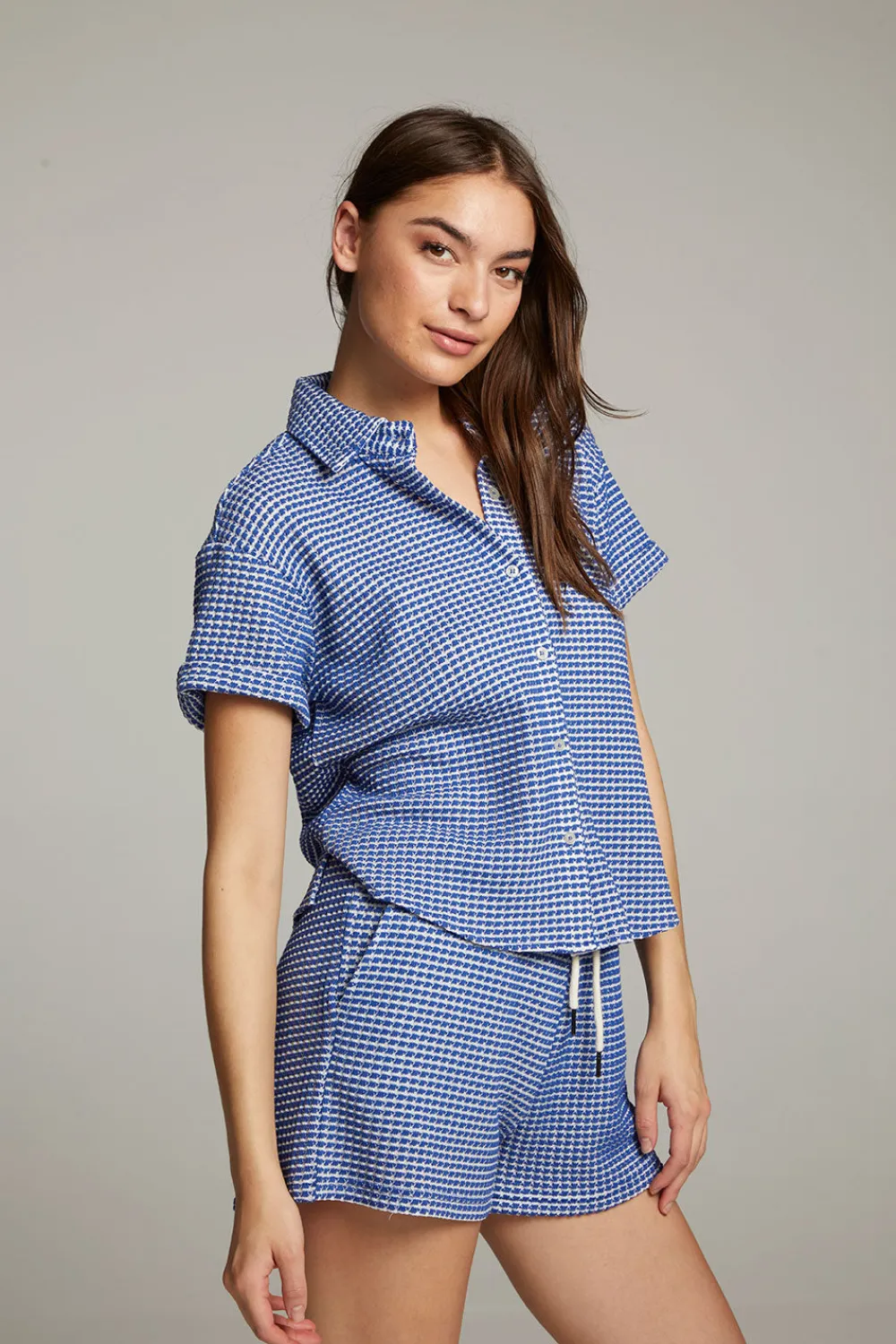 Hot Key West Cobalt Blue Button Down Top Women Loungewear|Tops