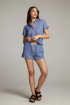 Hot Key West Cobalt Blue Button Down Top Women Loungewear|Tops