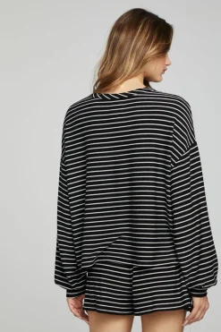 Best Sale Lesh Long Sleeve - Black And White Stripe Women Loungewear