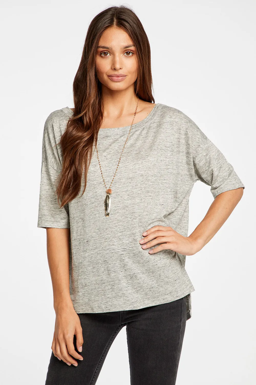 Clearance Linen Jersey Cropped Short Sleeve Boxy Hi Lo Tee Women Tops