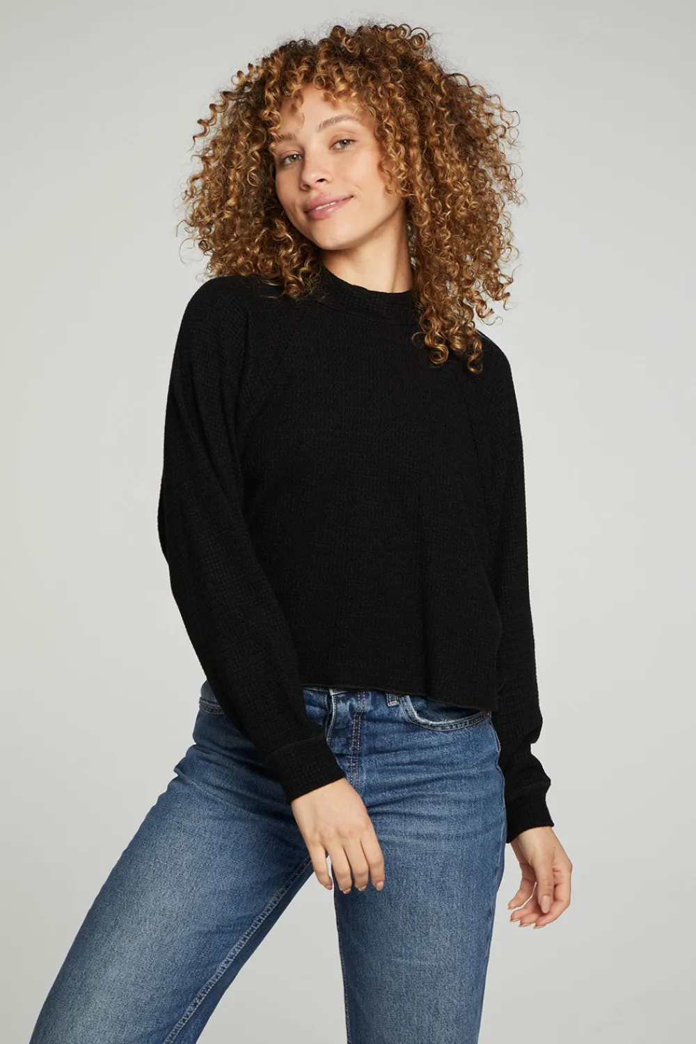 Discount Long Sleeve Cropped Mock Neck Raglan Tee Women Tops